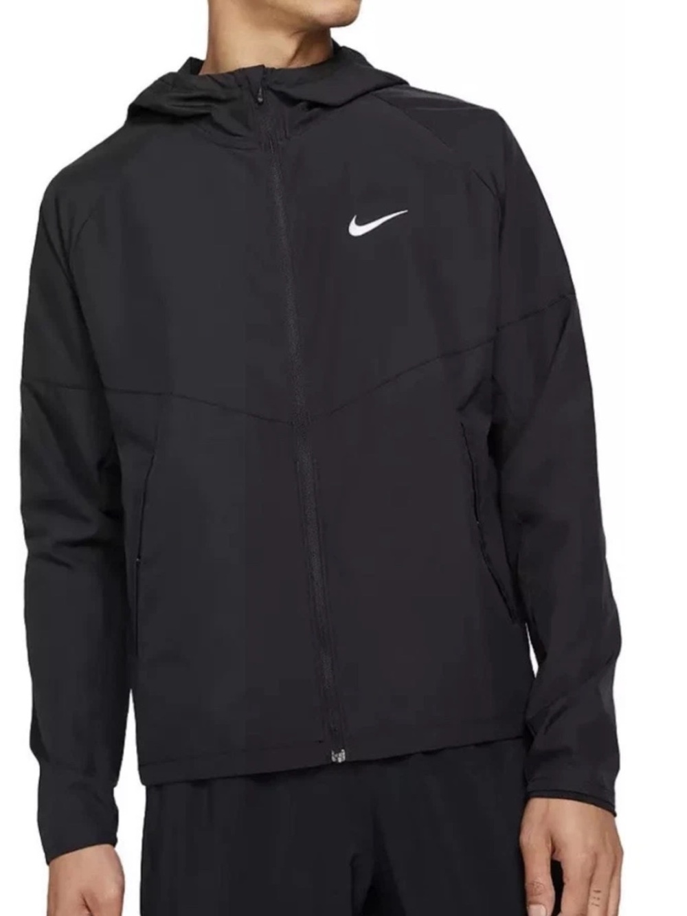 Nike Repel Milar Running Jacket Sz XL Full Zip Black Hooded Unlined Reflective